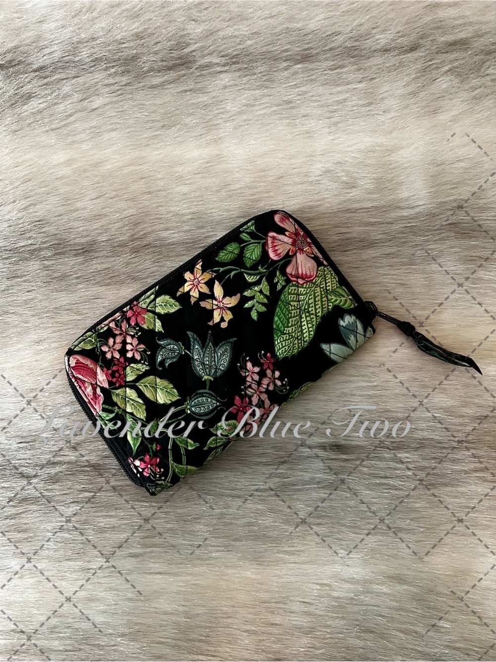 VERA BRADLEY Botanica 2007 Zip Around Wallet Long Y2K Black Green Pink Floral